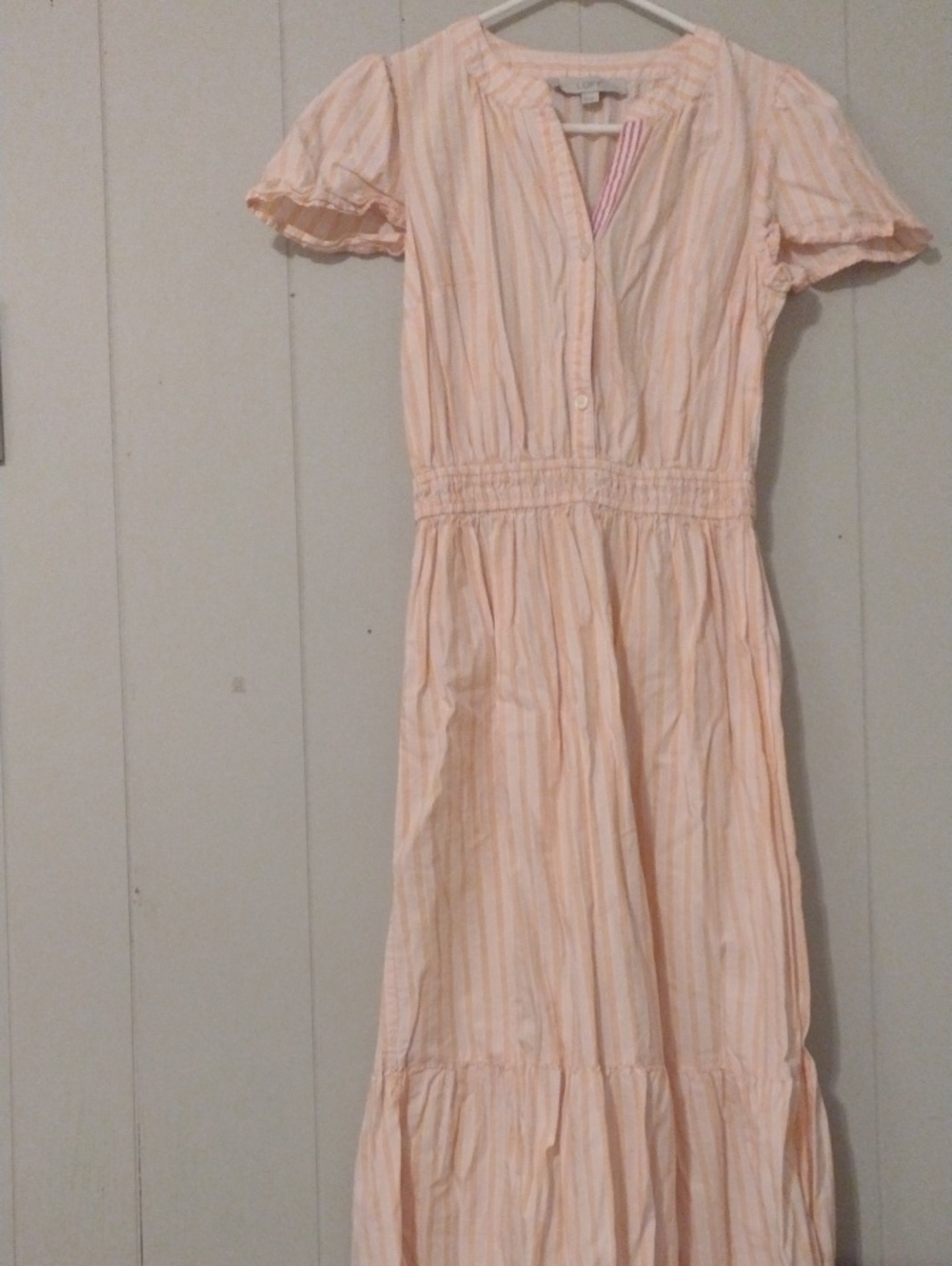 loft Womenss Peach Stripe Cotton Maxi Dress Teacher Dress Pink White Peach